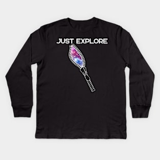 Just Explore Zip Space X Mission Galaxy Future Kids Long Sleeve T-Shirt